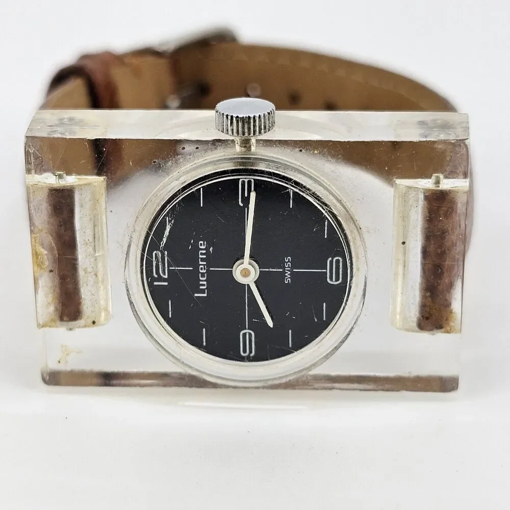 VTG Lucerne Women's Watch 26MM Black Dial Brown Leather Bands Up to 6.5